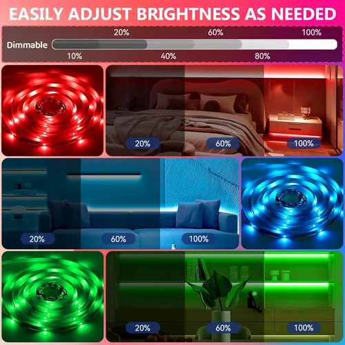 Miniatura 6 de Tiras de luces LED de 65.6 pies (2 rollos de 32.8 pies), tira de luces RGB que cambia de color 5050 con control remoto IR de 40 teclas, luces