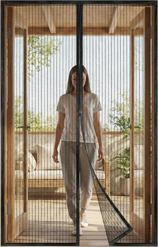 Miniatura 8 de Puerta mosquitera magnética, malla autosellante resistente, barrera contra insectos manos libres, apta para mascotas y niños Negro/Malla Básica