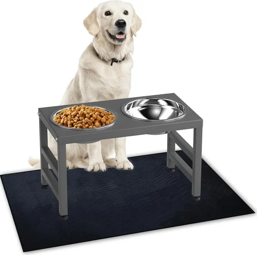 Miniatura 11 de ADENGL Tazones elevados para perros con alimentador lento, 5 alturas ajustables, antideslizante, marco de metal duradero, tapete a prueba de Negro