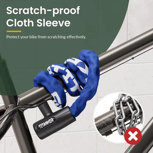 Miniatura 4 de Titanker Cerradura de cadena para bicicleta con llaves, cerradura de cadena de bicicleta antirrobo de seguridad de 3.3 pies, resistente para Cadena
