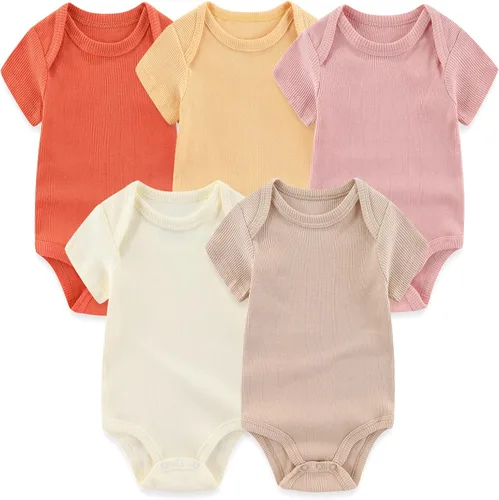 Miniatura 13 de Body de manga corta para bebé recién nacido, ropa de algodón de una pieza, 5 unidades, 0-12 meses