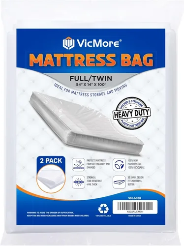 Miniatura 8 de VICMORE Paquete de 2 bolsas de colchón de tamaño matrimonial para mudanza, almacenamiento y eliminación, bolsas de plástico transparente de 0.06