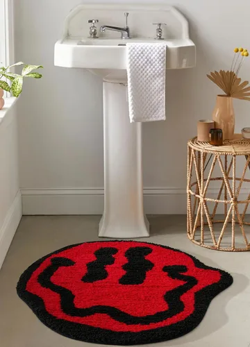 Miniatura 10 de Estmy Happy Face - Alfombra de baño redonda de 2 pies, color blanco/negro, antideslizante, lavable, estética, hippie, bohemio, divertida, de felpa