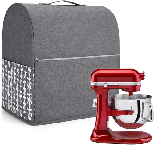 Miniatura 9 de Yarwo Funda para batidora de pie compatible con mezclador KitchenAid de 6 a 8 cuartos de galón, cubierta protectora contra el polvo con mango Gris