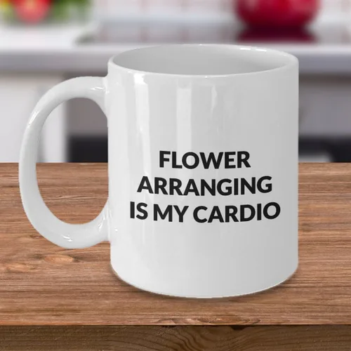 Miniatura 4 de Taza con diseño de flores – Flower Arreglo is my cardio – Taza de café de cerámica blanca de 11 oz 15 oz
