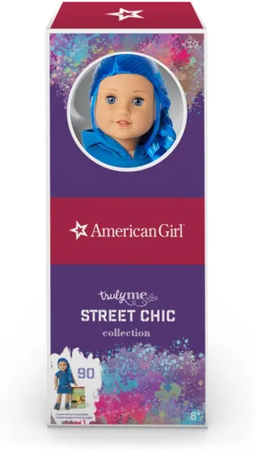 Miniatura 6 de Muñeca American Girl Truly Me de 18 pulgadas #90 con ojos azules, cabello largo azul y piel de ligera a media en vestido de patinadora, para edades