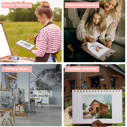 Miniatura 5 de Yoment Cuaderno de bocetos pequeño de 5.5 x 8.5 pulgadas para dibujar, 100 hojas de tapa dura en espiral para niños (68 libras/3.53 oz/m²), cuaderno