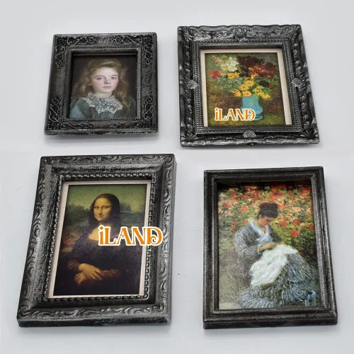 Miniatura 5 de iLAND Accesorios de casa de muñecas en miniatura para muebles de casa de muñecas a escala 1:12, marcos de casa de muñecas con juego de pinturas