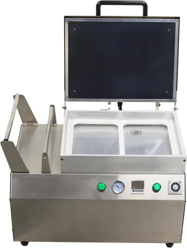 Máquina de montaje al vacío de banco Máquina de envasado al vacío de escritorio con dos ranuras, sellador al vacío de cámara comercial para carne,