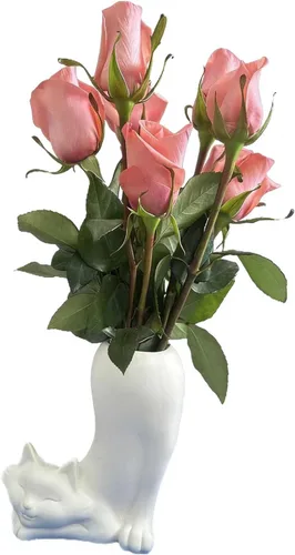 Miniatura 3 de Florero de gato blanco, plantas secas, jarrón de pampas, maceta estética para habitación, baño, decoración de hogar, oficina, estantería, decoración