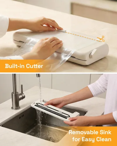 Miniatura 6 de HBN Sellador al vacío Máquina compacta selladora al vacío de alimentos, sellador automático de alimentos para cocina, encimera, doble sellado