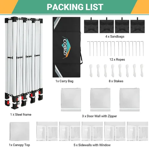 Miniatura 6 de COBIZI - Carpa plegable de 10 x 30 pies para fiestas con 8 paredes laterales, toldo instantáneo comercial impermeable, carpa de 10 x 30 pies