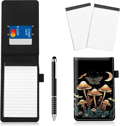 Miniatura 20 de Juego de 4 soportes para bloc de notas de tamaño de bolsillo, de piel sintética, mini bloc de notas con 2 bloc de notas pequeños y lápiz capacitivo