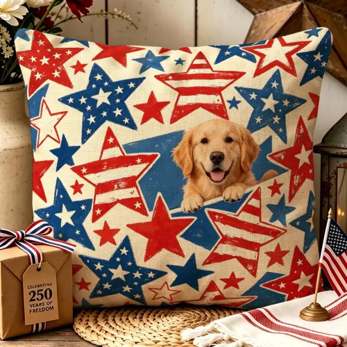 ArogGeld Patriotic Pillow Covers 16x16 Inch 4th of July Dog Decorations America Flag Striped Star Throw Pillow Covers Personalized Funny 250th