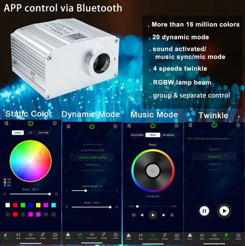 Miniatura 2 de Kit de luces de techo de estrella de fibra óptica parpadeante de 10 W con control Bluetooth de Azimom, luces de interior para automóvil y hogar, 450