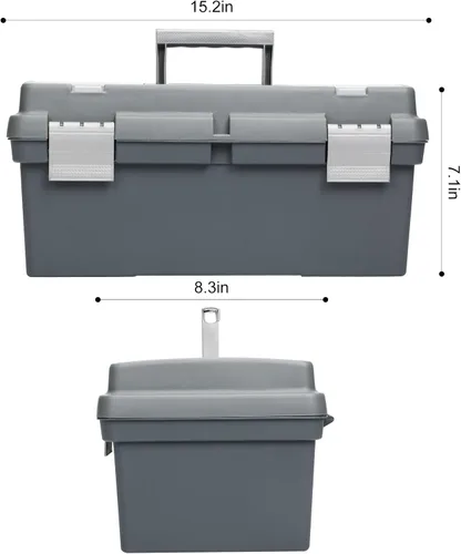 Miniatura 2 de TCMBY Caja de herramientas de 15 pulgadas con bandeja extraíble, caja de piezas pequeñas en la tapa es extraíble, la bandeja se puede quitar