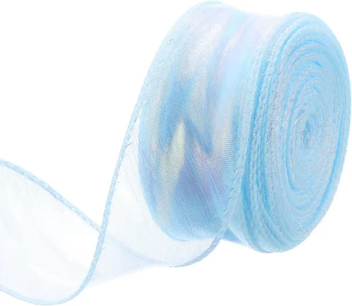 Miniatura 69 de MECCANIXITY - Cinta de organza con cable de 1 1/2" de ancho, brillante, transparente, con brillo irisado en tonos pastel, cinta de gasa para Beige