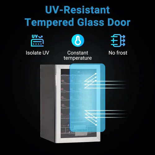 Miniatura 5 de Refrigerador de vino independiente, compresor de 28 botellas con termostato digital y puerta de vidrio, acero inoxidable