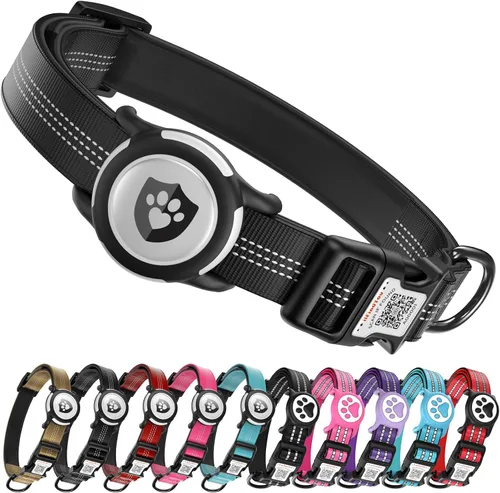 Collar reflectante para perro con soporte AirTag para cachorros de nailon suave, color negro, talla XS