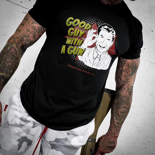 Miniatura 4 de Combat Iron Good Guy with a Gun - Camiseta con gráfico de cómic dibujado a mano para hombre