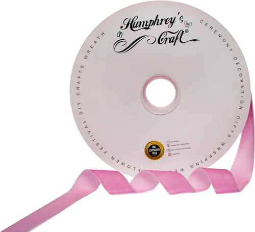 Humphrey's Craft Carrete de Cintas de Terciopelo Aplastado Rosa de 1 Pulgada de Ancho - 25 Yardas, Perfecto para Costura, Envoltura de Regalos,