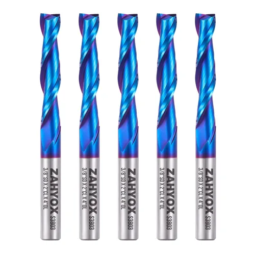 Miniatura 14 de ZahyoX Broca de enrutador CNC espiral de compresión de 3/8 pulgadas, fresadora de extremo CNC de carburo sólido recubierta NACO, diámetro de corte