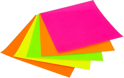 Hygloss Products Origami Squares - Papel fluorescente de 6.75 pulgadas, 5 colores neón, blanco en reversa, 100 unidades.