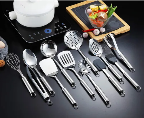 Miniatura 3 de Berglander Juego de utensilios de cocina de acero inoxidable de 13 piezas con soporte, incluye cuchara de cocina, espátula, batidor, pinza de B. 13