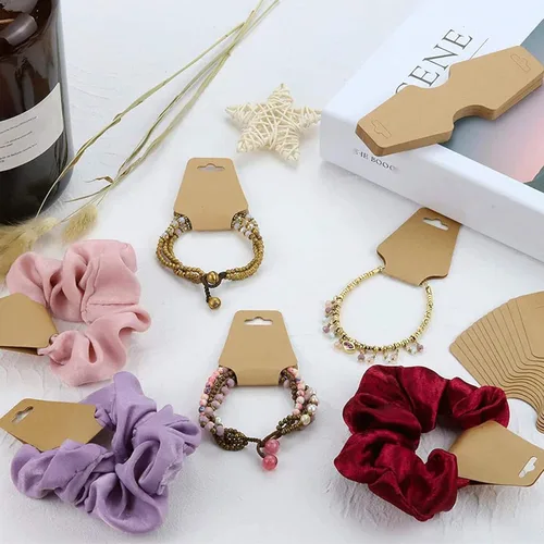 Miniatura 6 de 200 tarjetas de exhibición de pulseras con adhesivo, collar y llavero, tarjetas de exhibición, gargantilla, tarjetero de papel Kraft, etiquetas