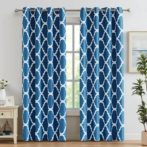 Miniatura 47 de Melodieux - Cortinas opacas estilo marroquí con aislamiento térmico y ojales para oscurecer sala de estar, 2 paneles. Blanco hueso/verde azulado