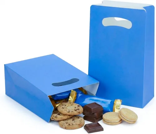 UnicoPak Paquete de 16 bolsas azules de recuerdo de fiesta, 6 x 3 x 9 pulgadas, bolsas de regalo de color azul mate prémium para cumpleaños, baby