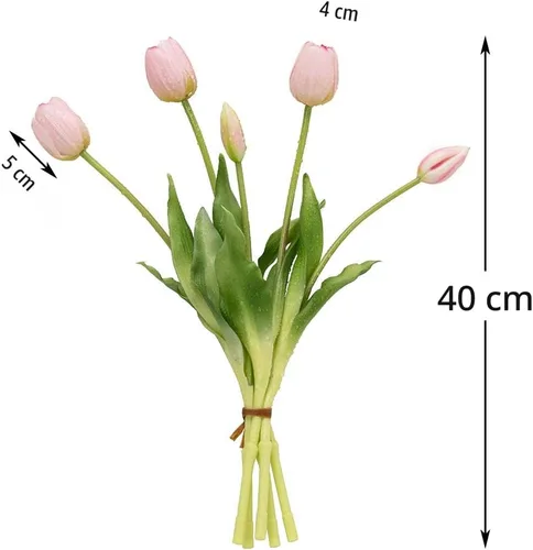 Miniatura 2 de DUYONE 15 tulipanes artificiales, ramo de látex, tulipanes falsos para oficina, boda, fiesta, hogar, cocina, jardín (rosa claro, 15 unidades)