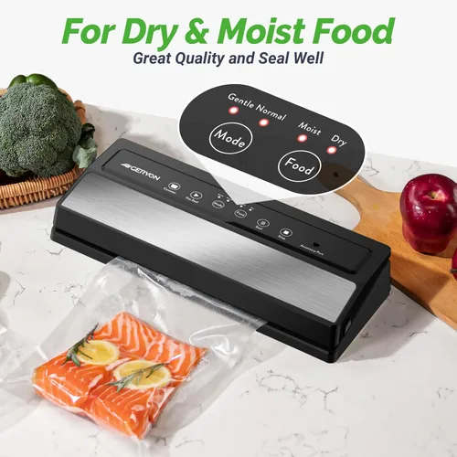 Miniatura 2 de GERYON Sellador al vacío, máquina selladora al vacío para almacenamiento de alimentos con bolsas selladoras y rollo, sellador automático de 1