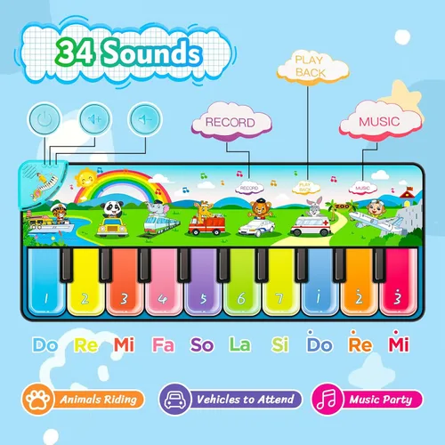 Miniatura 2 de FUCEORUY Alfombrilla de piano de juguete musical para niños pequeños de 1 a 3 años, juguete sensorial de aprendizaje de suelo, juguetes para niños