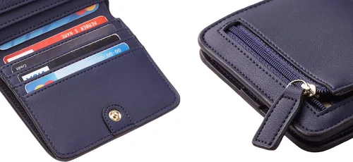 Miniatura 7 de Toughergun Cartera pequeña de cuero delgada para mujer con protección RFID, mini monedero bifold compacto con ventana de identificación transparente