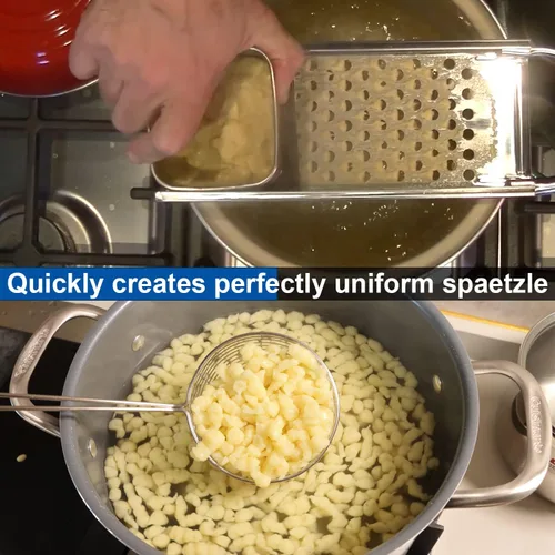 Miniatura 4 de KEISSCO Spaetzle Maker de acero inoxidable con mango de agarre cómodo, juego de herramientas para hacer albóndigas de huevo alemán tradicional