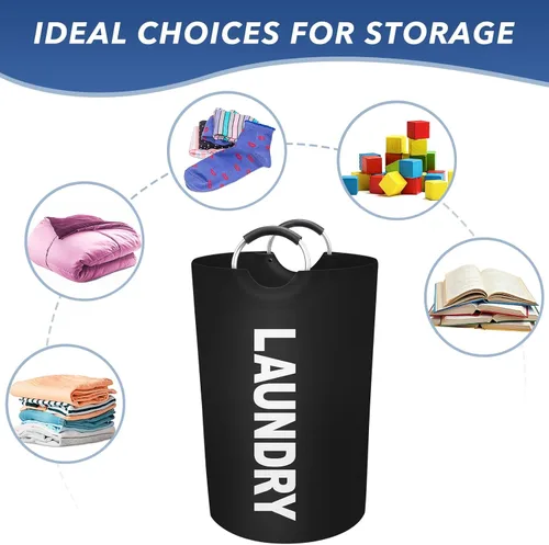 Miniatura 7 de Cesta de lavandería grande de 90 litros, cesta de lavandería impermeable independiente, cesta plegable para ropa alta, fácil de transportar con asas