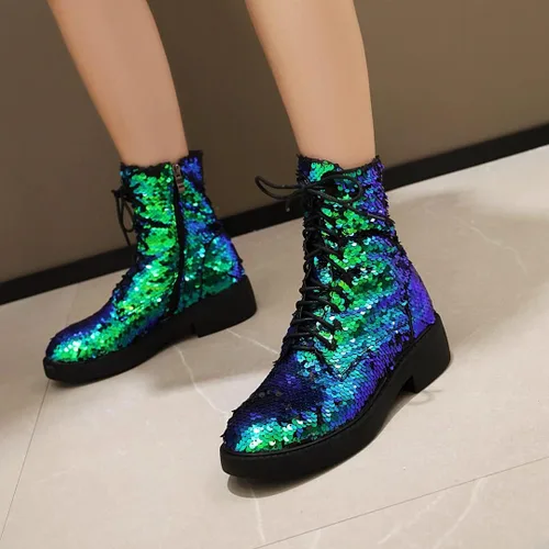 Miniatura 6 de FIFSY Botines de combate con purpurina y lentejuelas para mujer con tacones brillantes