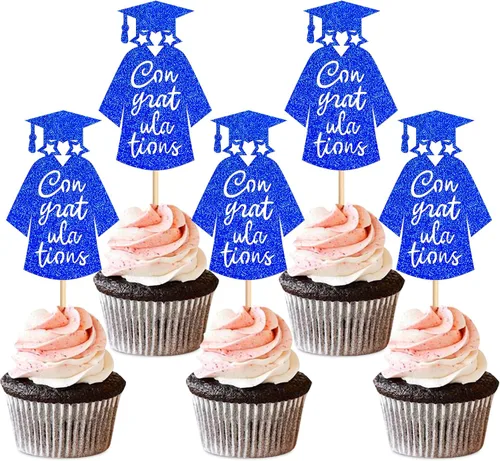 Miniatura 8 de Ercadio 36 piezas de tapa de graduación dorada con purpurina 2026 para magdalenas de clase de 2026, para preescolar, escuela secundaria, diploma