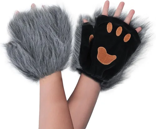 Miniatura 34 de Guantes de garra para disfraz de Halloween, medio dedo, lobo, oso, gato, guantes, guantes de piel sintética para mascarada, cosplay, utilería de mano
