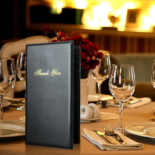 Miniatura 5 de Presentadores de cheques para restaurantes, paquete de 20 tarjeteros de 10 x 5.5 pulgadas con impresión dorada de agradecimiento para restaurantes
