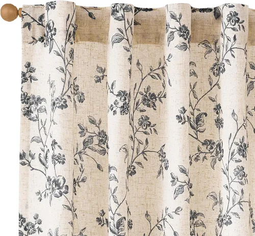 Miniatura 17 de Lazzzy - Cortinas de lino floral gris pardo de 84 pulgadas, cortinas de estilo granja con solapa trasera para sala de estar y dormitorio, cortinas