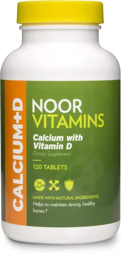 Noor Vitamins Calcio Halal Plus Vitamina D Hueso y Apoyo Inmunológico | 600 mg de calcio y 800 UI (20 mcg) D2 por tableta | Ayuda en la absorción de