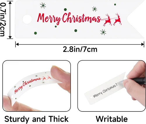 Miniatura 3 de G2PLUS Pequeñas etiquetas de Feliz Navidad – 100 etiquetas de regalo de Navidad de ciervos, etiqueta de regalo de papel blanco de 2.8 x 0.8 pulgadas