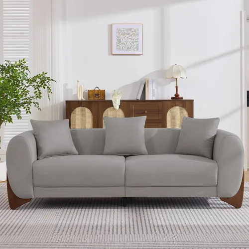 Miniatura 22 de Sofá Sherpa Boucle Moderno Tipo Nube de 3 Plazas de 87", Sofá con Patas de Madera Maciza, Asiento Extra Profundo de 25", Cómodo Sofá Tapizado