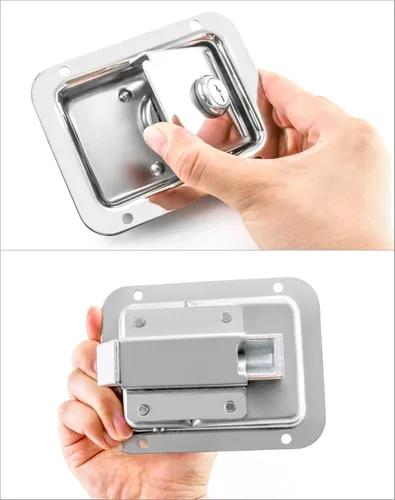 Miniatura 5 de QWORK Pestillo de acero inoxidable para puerta de remolque RV, mango de bloqueo resistente con llave, reemplazo resistente para caja