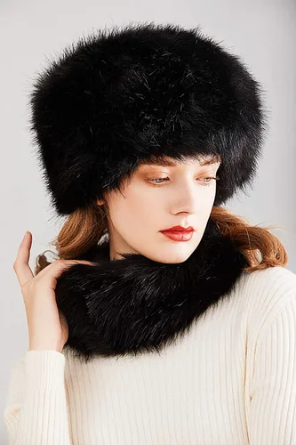 Miniatura 4 de Lovful Sombrero estilo cosaco ruso de piel sintética para mujer, conjunto de bufanda para mujer