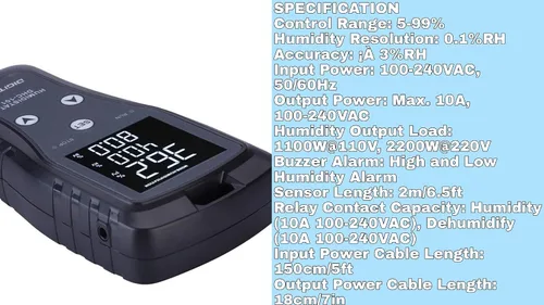 Miniatura 7 de DIGITEN Controlador digital de humedad humidistato precableado enchufe CA de etapa simple 110V -240V con sensor de humedad de alta precisión