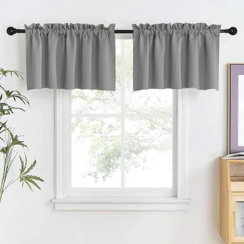 Miniatura 80 de NICETOWN Home Fashion - Cortinas de cocina con bolsillo para poste, cenefa festoneada a medida, cenefa festoneada sólida para ventana de Marrón