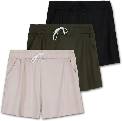 Paquete de 3 pantalones cortos deportivos para mujer, pantalones cortos para correr, entrenamiento, yoga, sudadera con bolsillos (disponible en
